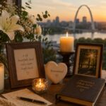 meaningful memorial keepsakes with candles and flowers after cremation service in St. Louis, MO