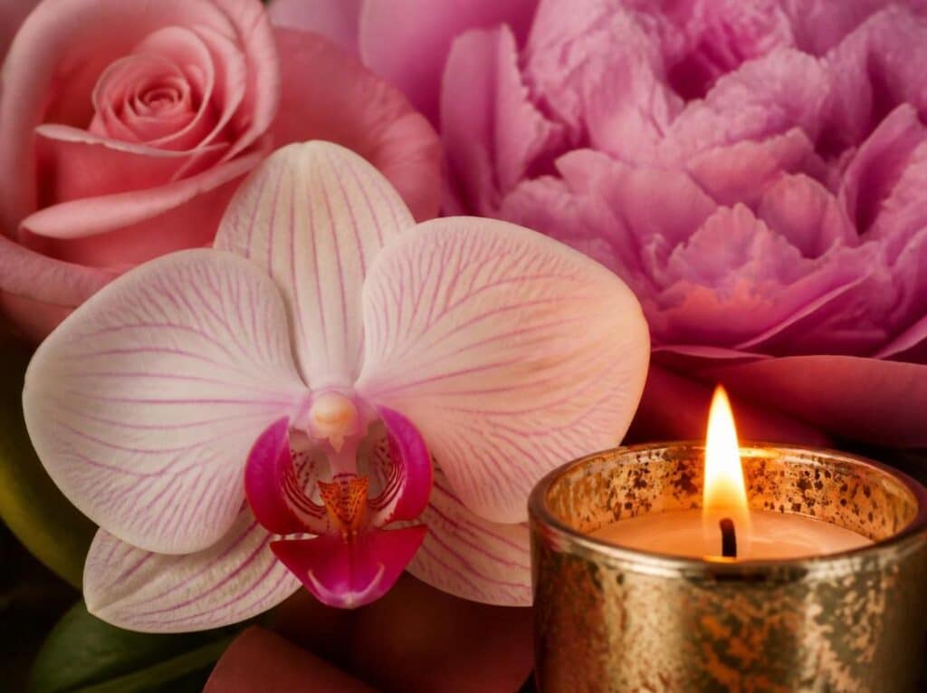 Pink orchid and candle symbolize remembrance, cremation services in St. Charles, MO