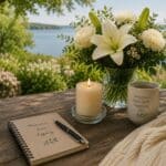 Lakeside flowers and candle for cremation service in St. Louis, MO with gentle support