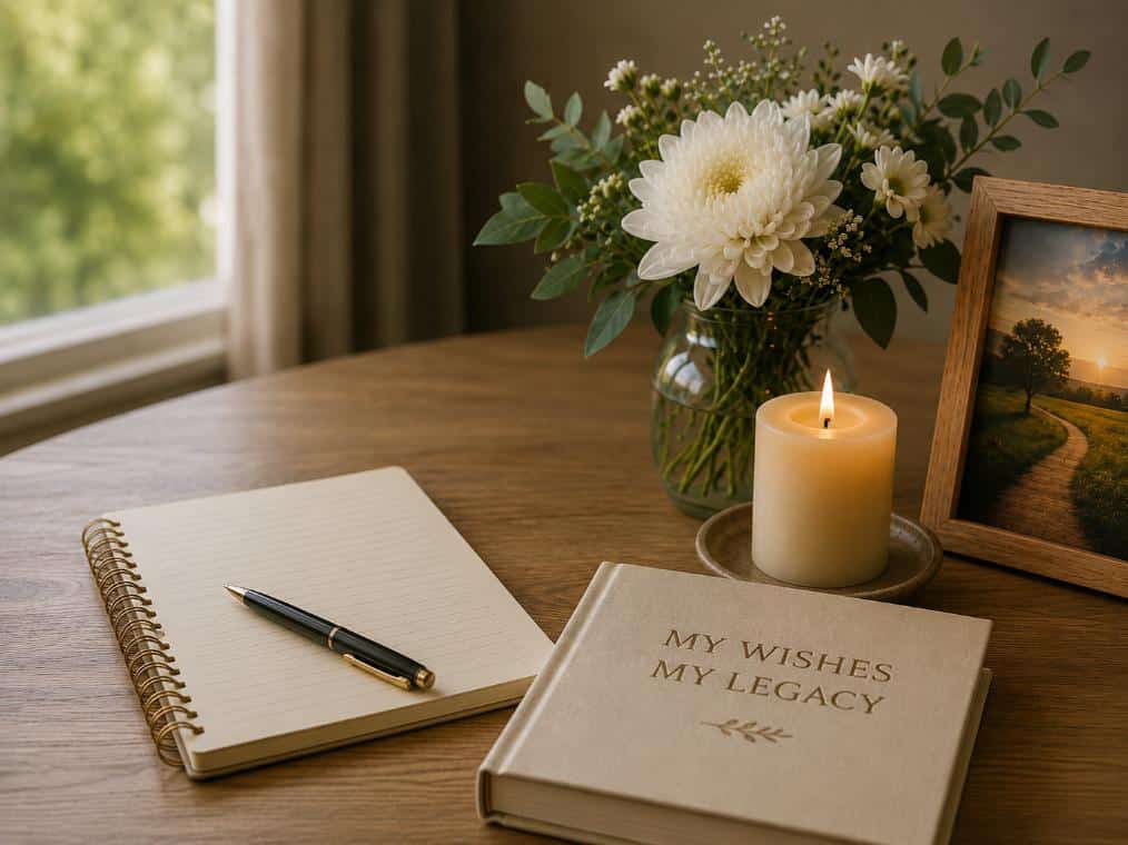 Planning notebook for cremation service in Ballwin, MO with flowers and gentle care