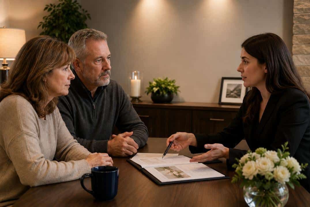 Couple meets with an advisor to discuss respectful cremation service planning in St. Charles, MO