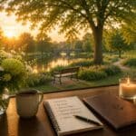 Planning notebook and peaceful garden view support thoughtful cremation choices in St. Charles, MO